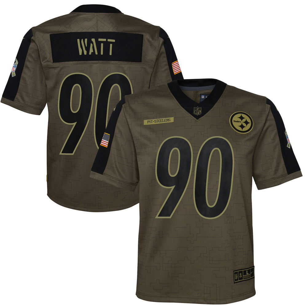 Youth Pittsburgh Steelers T.J. Watt Salute To Service Game Jersey- Olive